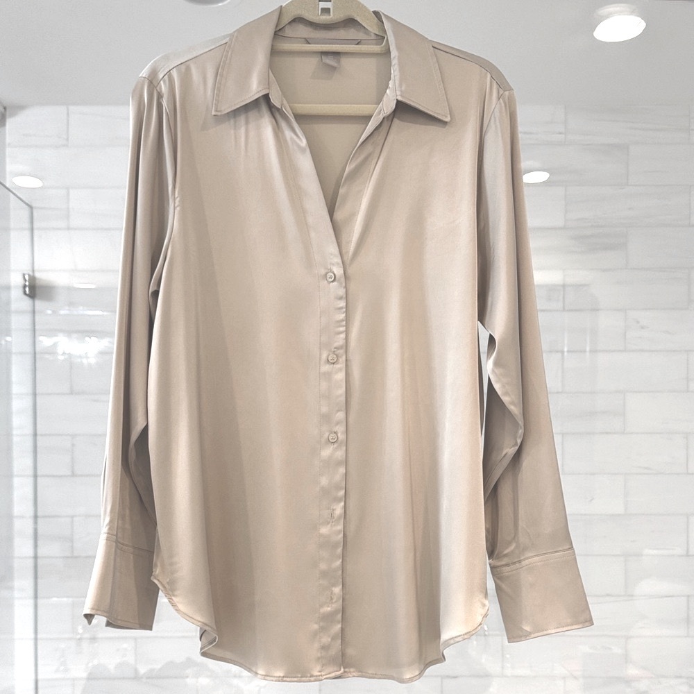 Classic Women's Button-Down Blouse in Beige